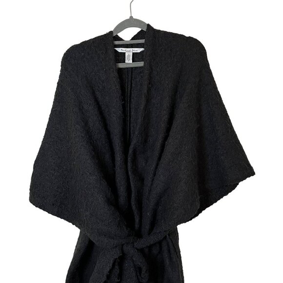 Michael Stars Tie Waist Poncho Fuzzy‎ Black Shawl Cozy Warm One Size - Picture 2 of 8